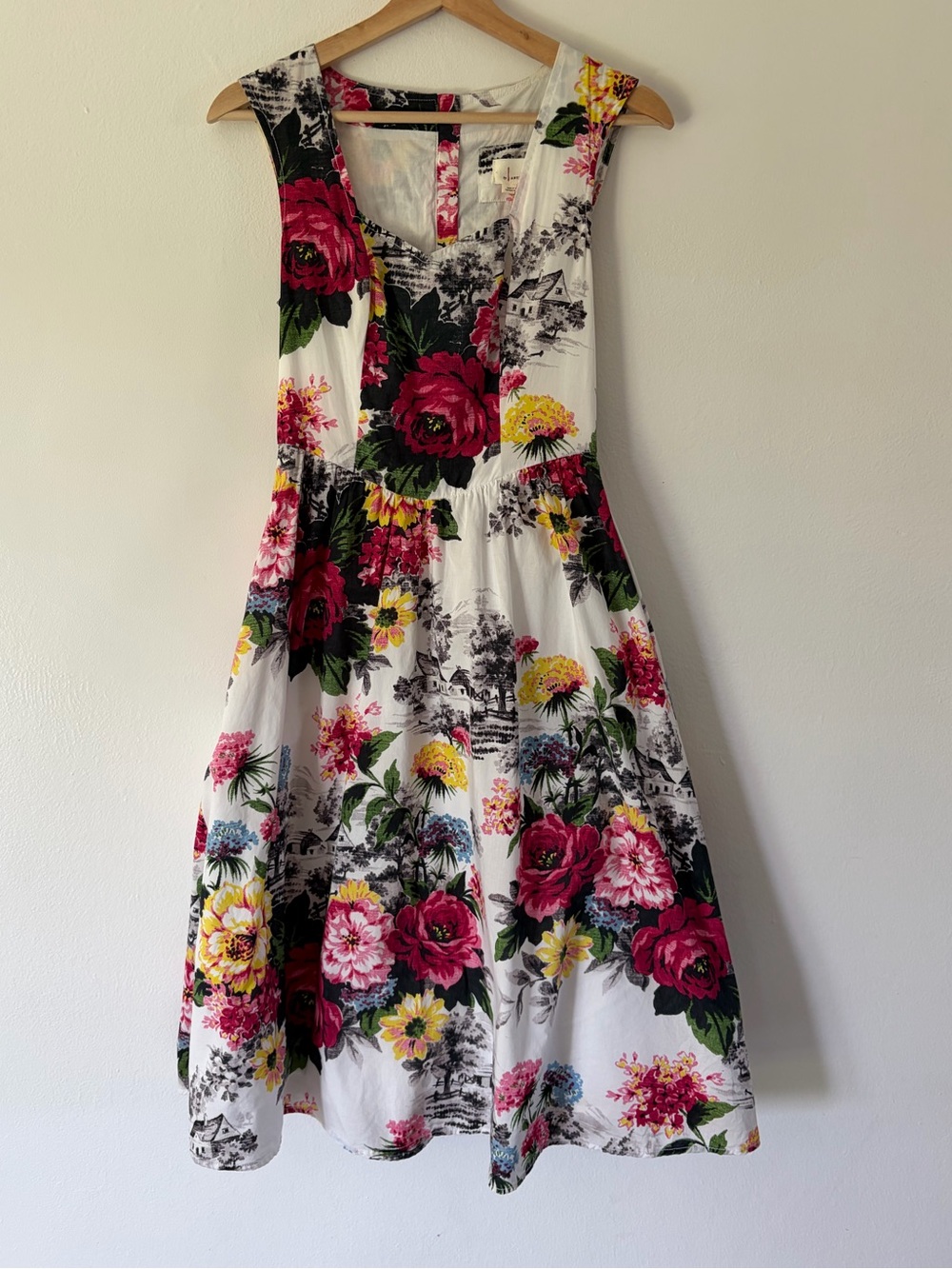 By Anthropologie Amelia Sleeveless White Floral Toile Print Midi Dress Size 2 - Picture 3 of 13